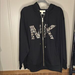 Michael Kors Black Hoodie with Leopard Print Logo NWOT 3X